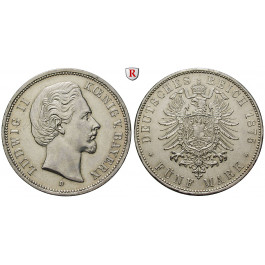 Deutsches Kaiserreich, Bayern, Ludwig II., 5 Mark 1875, D, ss-vz, J. 42