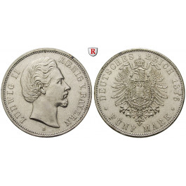 Deutsches Kaiserreich, Bayern, Ludwig II., 5 Mark 1876, D, f.vz, J. 42