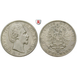 Deutsches Kaiserreich, Bayern, Ludwig II., 2 Mark 1877, D, vz, J. 41