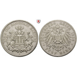Deutsches Kaiserreich, Hamburg, 5 Mark 1896, J, ss, J. 65