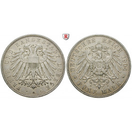Deutsches Kaiserreich, Lübeck, 5 Mark 1904, A, ss+, J. 83
