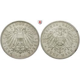 Deutsches Kaiserreich, Lübeck, 5 Mark 1907, A, ss, J. 83