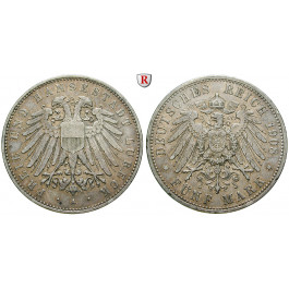 Deutsches Kaiserreich, Lübeck, 5 Mark 1908, A, ss+, J. 83