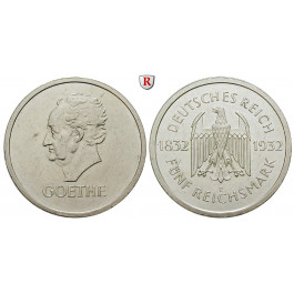 Weimarer Republik, 5 Reichsmark 1932, Goethe, E, f.vz, J. 351