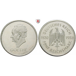 Weimarer Republik, 5 Reichsmark 1932, Goethe, F, PP, J. 351
