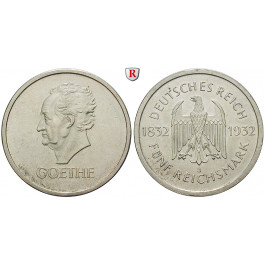 Weimarer Republik, 5 Reichsmark 1932, Goethe, J, vz+, J. 351