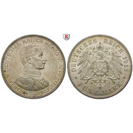Deutsches Kaiserreich, Preussen, Wilhelm II., 5 Mark 1913, Kaiser in Uniform, A, ss-vz/vz+, J. 114