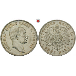 Deutsches Kaiserreich, Sachsen, Friedrich August III., 5 Mark 1914, E, ss-vz, J. 136
