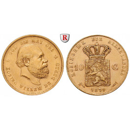 Niederlande, Königreich, Willem III., 10 Gulden 1879, 6,06 g fein, vz