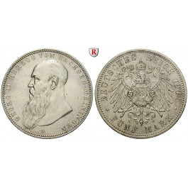 Deutsches Kaiserreich, Sachsen-Meiningen, Georg II., 5 Mark 1902, Bart berührt den Perlkreis, D, ss-vz/vz, J. 153a