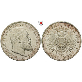 Deutsches Kaiserreich, Württemberg, Wilhelm II., 3 Mark 1913, F, f.vz, J. 175