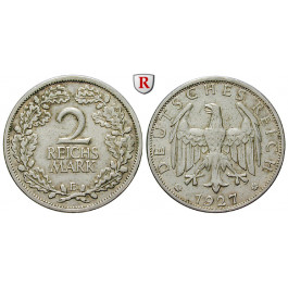 Weimarer Republik, 2 Reichsmark 1927, Kursmünze, E, ss+, J. 320