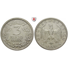 Weimarer Republik, 3 Reichsmark 1931, Kursmünze, A, f.st, J. 349