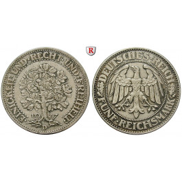Weimarer Republik, 5 Reichsmark 1927, Eichbaum, D, ss+, J. 331