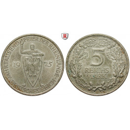 Weimarer Republik, 5 Reichsmark 1925, Rheinlande, A, vz, J. 322
