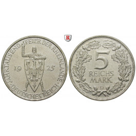 Weimarer Republik, 5 Reichsmark 1925, Rheinlande, D, vz+, J. 322