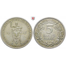 Weimarer Republik, 5 Reichsmark 1925, Rheinlande, F, vz, J. 322