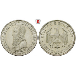 Weimarer Republik, 3 Reichsmark 1927, Uni Tübingen, F, ss-vz, J. 328