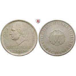 Weimarer Republik, 5 Reichsmark 1929, Lessing, A, vz-st, J. 336