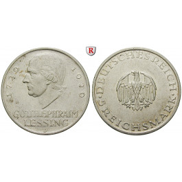 Weimarer Republik, 5 Reichsmark 1929, Lessing, D, ss-vz, J. 336