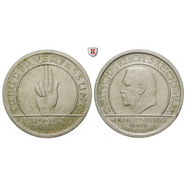 Weimarer Republik, 5 Reichsmark 1929, Verfassung, E, ss+, J. 341