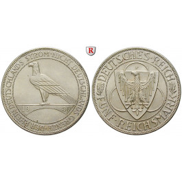 Weimarer Republik, 5 Reichsmark 1930, Rheinlandräumung, F, vz/vz-st, J. 346