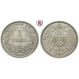 Deutsches Kaiserreich, 1 Mark 1909, E, ss+, J. 17