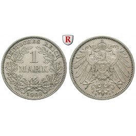 Deutsches Kaiserreich, 1 Mark 1909, E, ss+, J. 17