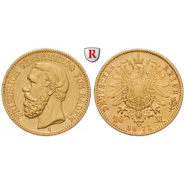 Deutsches Kaiserreich, Baden, Friedrich I., 20 Mark 1873, G, ss+, J. 184