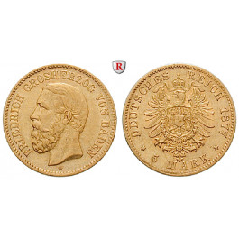 Deutsches Kaiserreich, Baden, Friedrich I., 5 Mark 1877, G, ss+, J. 185
