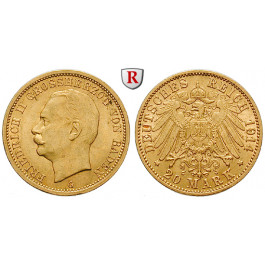Deutsches Kaiserreich, Baden, Friedrich II., 20 Mark 1914, G, vz/vz-st, J. 192