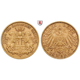 Deutsches Kaiserreich, Hamburg, 10 Mark 1907, J, ss-vz, J. 211