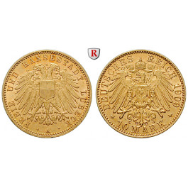 Deutsches Kaiserreich, Lübeck, 10 Mark 1909, A, vz-st, J. 228