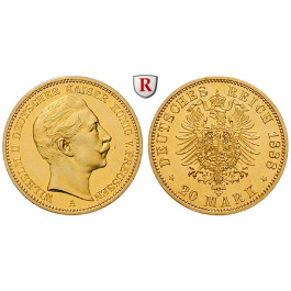 Deutsches Kaiserreich, Preussen, Wilhelm II., 20 Mark 1888, A, PP, J. 250