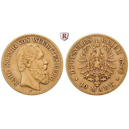 Deutsches Kaiserreich, Württemberg, Karl, 10 Mark 1876, F, ss, J. 292
