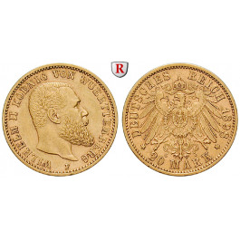 Deutsches Kaiserreich, Württemberg, Wilhelm II., 20 Mark 1898, F, ss-vz, J. 296