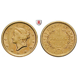 USA, Dollar 1851, 1,5 g fein, ss-vz
