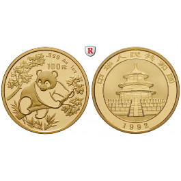 China, Volksrepublik, 100 Yuan 1992, 31,1 g fein, st - BU