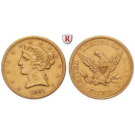 USA, 5 Dollars 1861, 7,52 g fein, ss