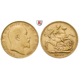 Australien, Edward VII., Sovereign 1907, 7,32 g fein, ss+