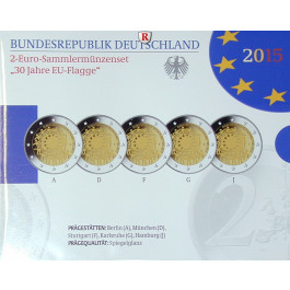 Bundesrepublik Deutschland, 2 Euro 2015, 30 Jahre EU-Flagge, ADFGJ komplett, PP