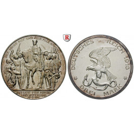 Deutsches Kaiserreich, Preussen, Wilhelm II., 3 Mark 1913, Der König rief, PP, J. 110