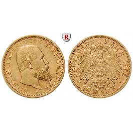 Deutsches Kaiserreich, Württemberg, Wilhelm II., 10 Mark 1905, F, f.vz/vz-st, J. 295