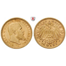 Deutsches Kaiserreich, Württemberg, Wilhelm II., 10 Mark 1911, F, vz, J. 295
