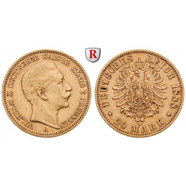 Deutsches Kaiserreich, Preussen, Wilhelm II., 20 Mark 1888, A, ss, J. 250