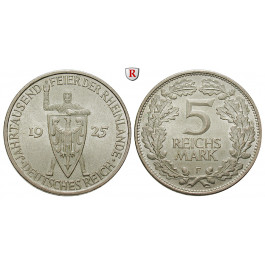 Weimarer Republik, 5 Reichsmark 1925, Rheinlande, F, vz-st, J. 322