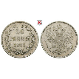 Finnland, Unter russischer Herrschaft, Nikolaus II., 50 Penniä 1911, ss+