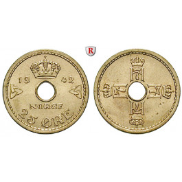 Norwegen, Haakon VII., 25 Öre 1942, f.st