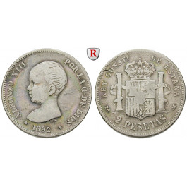 Spanien, Alfonso XIII., 2 Pesetas 1892, f.ss