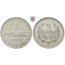 Weimarer Republik, 1 Mark 1924, J, vz+, J. 311